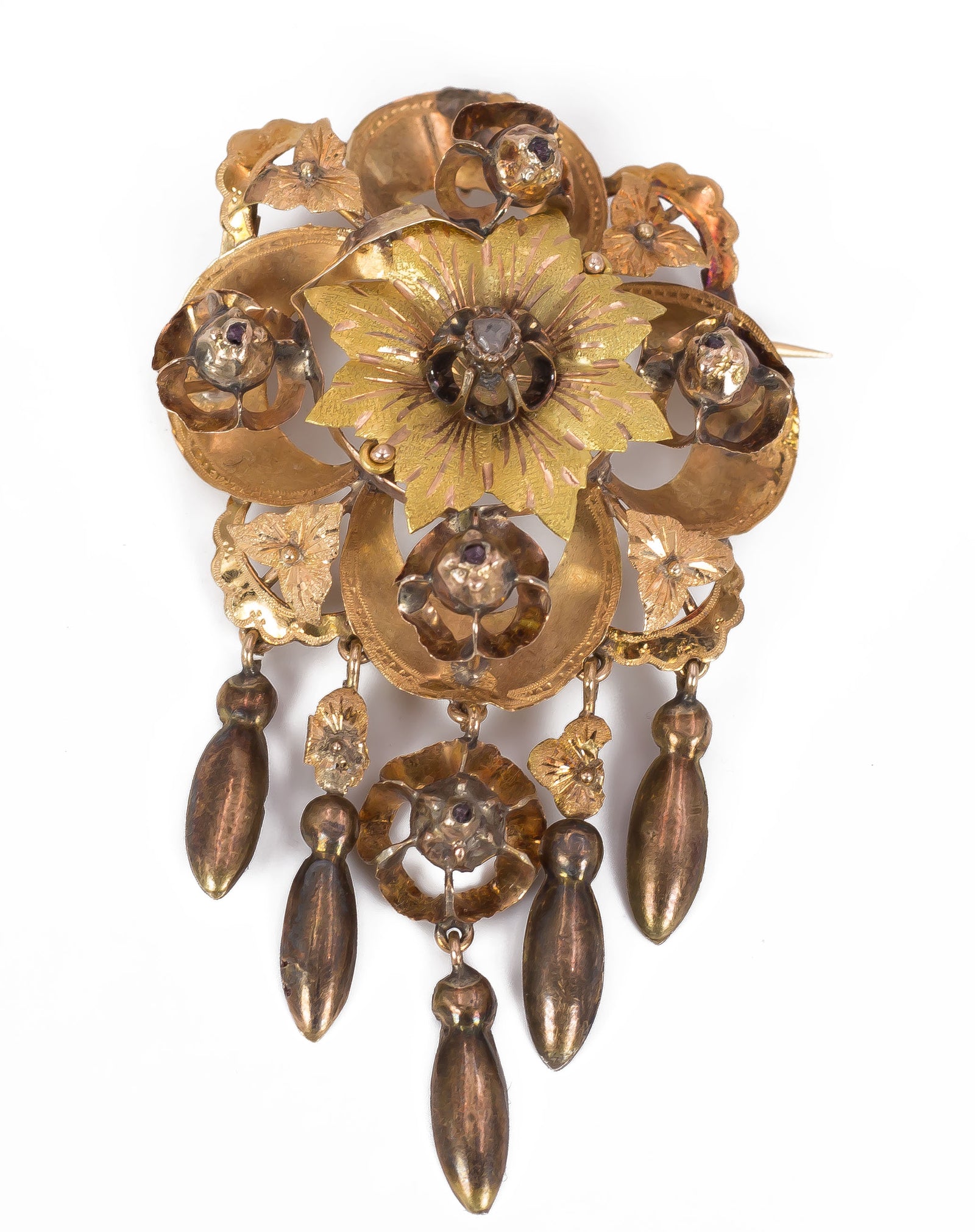 Broche Ancienne Française Vintage - Pièce Rare Et Authentique - Métal Et Pierre