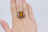 18k gold ring with citrine quartz and diamond rosettes, 1960s