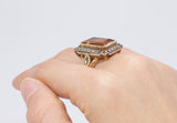 Ring in 18k gold with citrine quartz and diamond rosettes, 60s