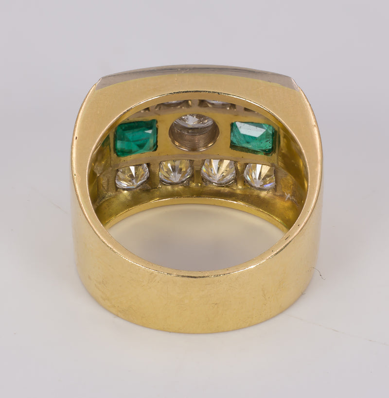 Anello vintage in oro 18k con diamanti taglio brillante ( 2ct circa ) e smeraldi, anni 60