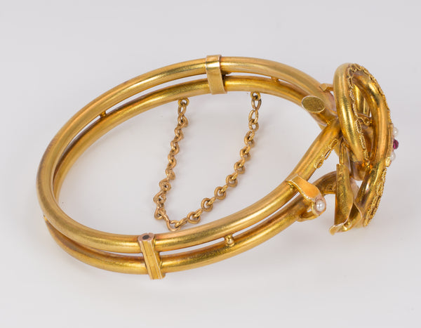 Bourbon bracelet in gold with beads and red glass paste, late 19th century