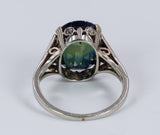 Vintage 18k gold ring with green topaz and rosette cut diamonds, 1930s