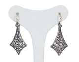 Art Decò Ohrringe aus 14 Karat Gold und Silber mit Diamantrosetten, 30er Jahre