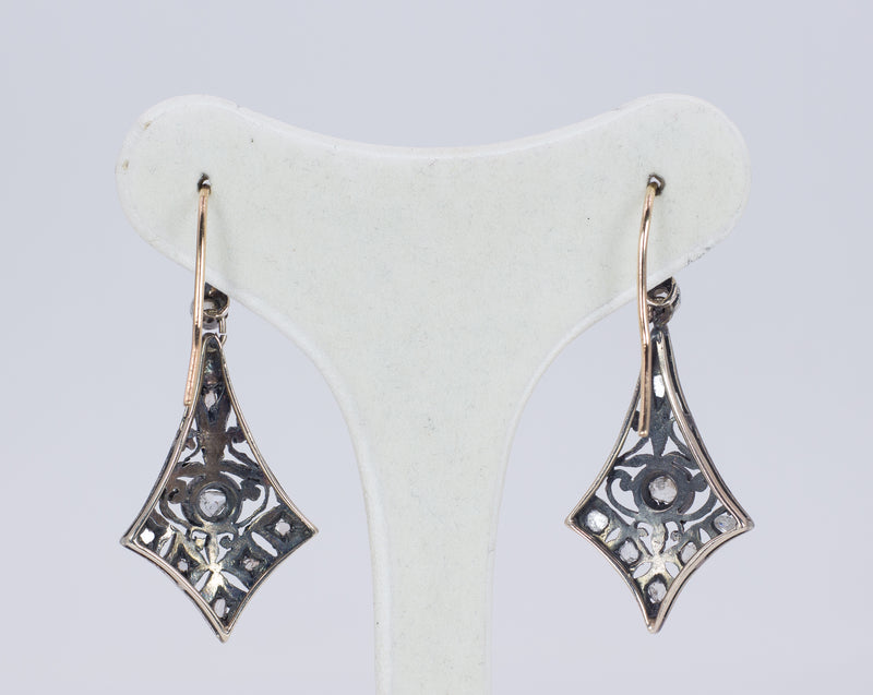Boucles d'oreilles Art Decò en or 14 carats et argent avec rosettes de diamants, années 1930
