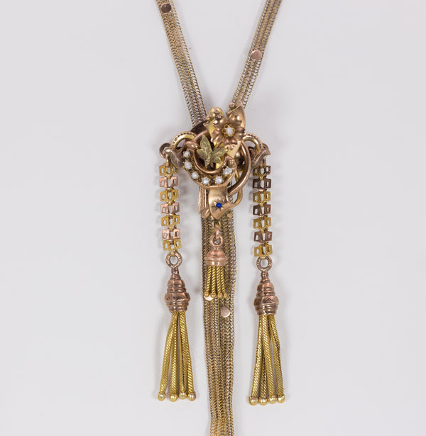 Bourbon latch in low gold with beads, late 19th century