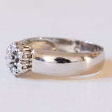 Vintage Ehering aus 14 Karat Weißgold mit Diamant + Gänseblümchenring (ca. 0.35 Karat), 70er Jahre
