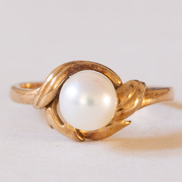 Anello vintage in oro 14K con perla, anni '50