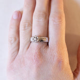Vintage Ehering aus 14 Karat Weißgold mit Diamant + Gänseblümchenring (ca. 0.35 Karat), 70er Jahre