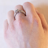 Vintage Ehering aus 14 Karat Weißgold mit Diamant + Gänseblümchenring (ca. 0.35 Karat), 70er Jahre