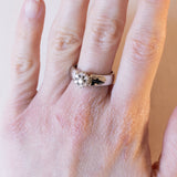 Vintage Ehering aus 14 Karat Weißgold mit Diamant + Gänseblümchenring (ca. 0.35 Karat), 70er Jahre