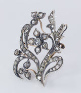 Art Noveau brooch / pendant in 14k gold and silver with diamond rosettes, 20s