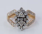Винтажное двухцветное кольцо из 18-каратного золота с треугольными и круглыми бриллиантами, 80-е гг.