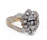 Vintage zweifarbiger Ring aus 18 Karat Gold mit dreieckigen und runden Diamanten, 80er Jahre