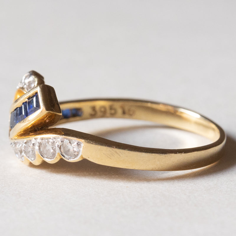 Anello vintage in oro 18K con zaffiri (0.16ctw ca.) e diamanti (0.28ctw ca.), anni '70