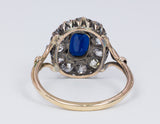 Antique 14k gold ring with sapphire and old cut diamonds, early 1900s