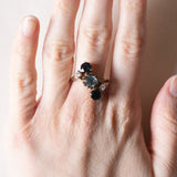 Vintage Ring aus 18 Karat Weißgold mit Aquamarin (ca. 0.50 ct), Saphiren (ca. 1 ctw) und Diamanten (ca. 0.12 ctw), 70er Jahre