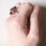 Vintage Ring aus 18 Karat Weißgold mit Aquamarin (ca. 0.50 ct), Saphiren (ca. 1 ctw) und Diamanten (ca. 0.12 ctw), 70er Jahre