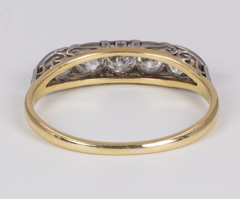Anello antico riviera con 5 diamanti taglio vecchio ,  anni 30
