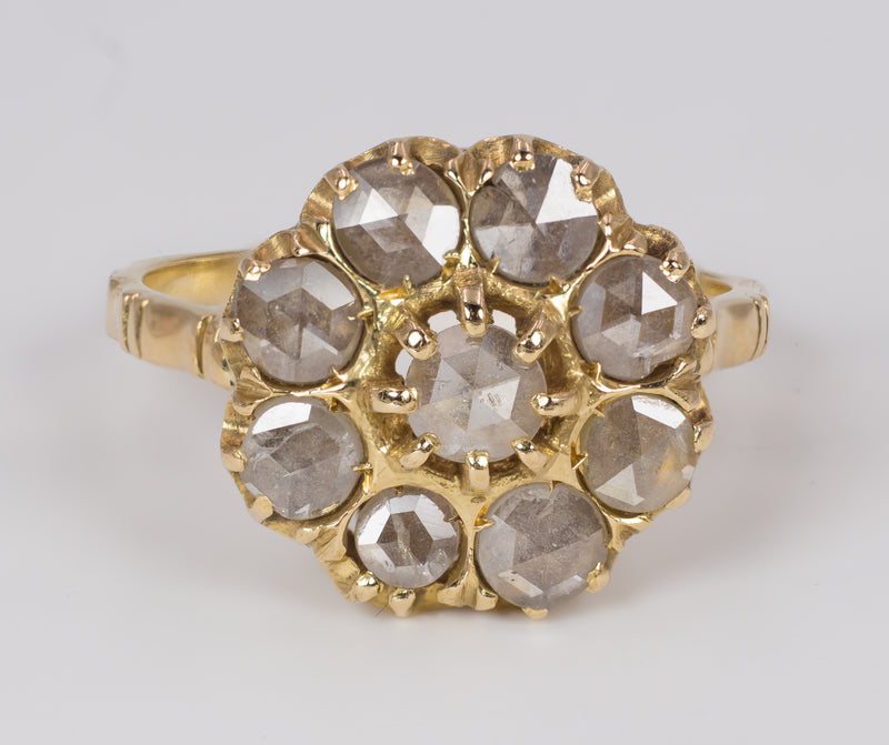 Anello antico in oro 18k con diamanti taglio rosetta,  primi del '900
