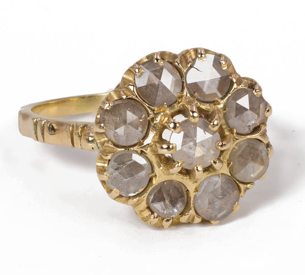 Antique 18k gold ring with rosette cut diamonds, early 1900s