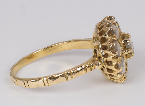 Antique 18k gold ring with rosette cut diamonds, early 1900s