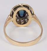 Vintage Ring aus 18 Karat Gold mit zentralen Saphir- und Diamantrosetten, 40er Jahre