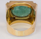 Vintage 18 Karat Gold Herrenring mit geschnitztem Smaragd, 40er Jahre