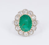 Antique 18K gold ring with central emerald (4ct) and old European cut diamonds (2.3ct), 30s / 40s - Antichità Galliera