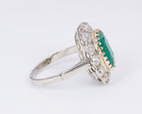 Antique 18K gold ring with central emerald (4ct) and old European cut diamonds (2.3ct), 30s / 40s - Antichità Galliera