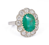 Antique 18K gold ring with central emerald (4ct) and old European cut diamonds (2.3ct), 30s / 40s - Antichità Galliera