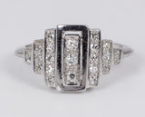 Vintage 9k white gold ring with brilliant cut diamonds, 40s