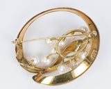 Broche vintage en or 18 carats avec perles Akoya et diamants, 70