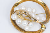 Vintage 18k gold brooch with akoya pearls and diamonds, 70s