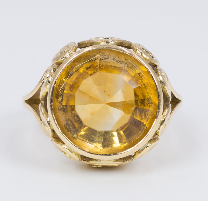 Bague vintage en or 18 carats avec quartz citrine, 1950