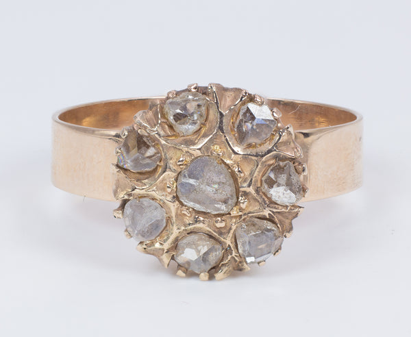 Anello antico in oro 18k con diamanti taglio rosetta, primi del '900