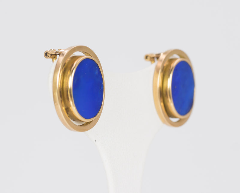 Vintage 18k gold earrings with lapis lazuli, 1970s