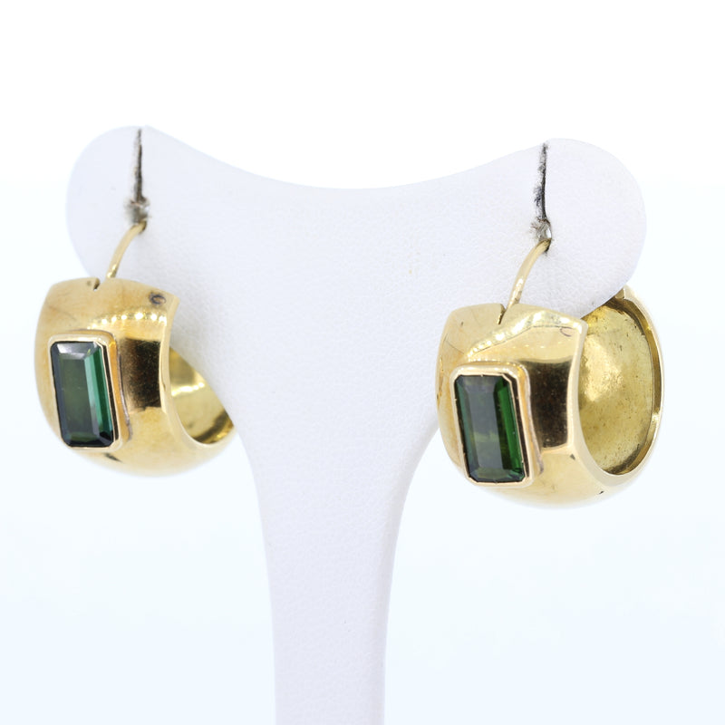 Vintage 18K gold earrings with green tourmalines, 1970s