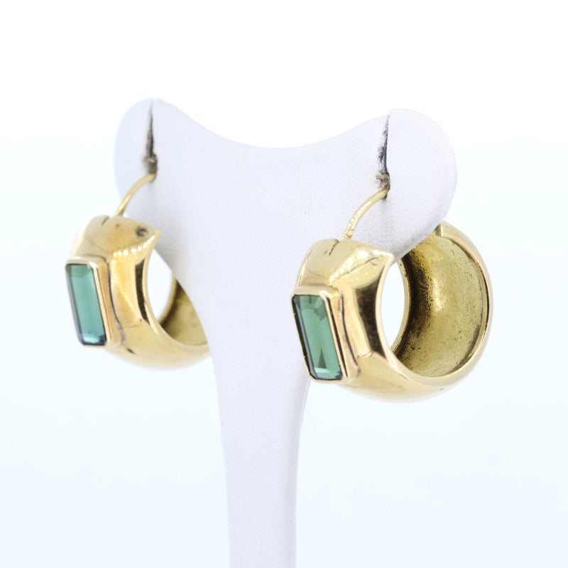 Vintage 18K gold earrings with green tourmalines, 1970s
