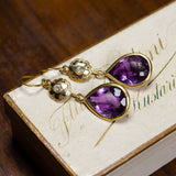 Vintage 18K gold earrings with amethysts and zircons, 50s - Antichità Galliera