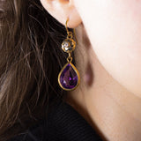 Vintage 18K gold earrings with amethysts and zircons, 50s - Antichità Galliera