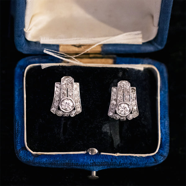 Orecchini Art Déco in platino con diamanti (1.80ctw ca.), anni '30