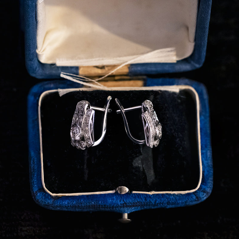 Boucles d'oreilles Art Déco en platine avec diamants (environ 1,80 ct), années 1930