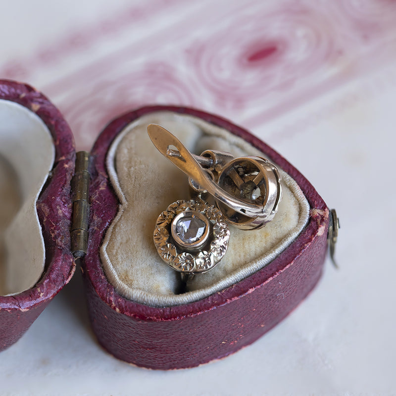 Boucles d'oreilles anciennes en or 14 carats avec diamants taillés en rosette triphasée, début des années 1900