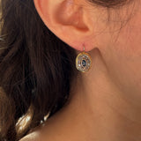 Vintage 18K gold and silver earrings with sapphire and rosette cut diamonds, 50s