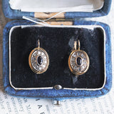 Vintage 18K gold and silver earrings with sapphire and rosette cut diamonds, 50s