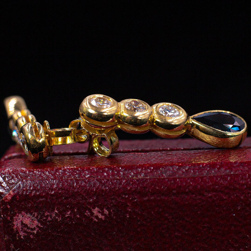 Orecchini vintage in oro 18K con diamanti e zaffiro, anni '70 - Antichità Galliera