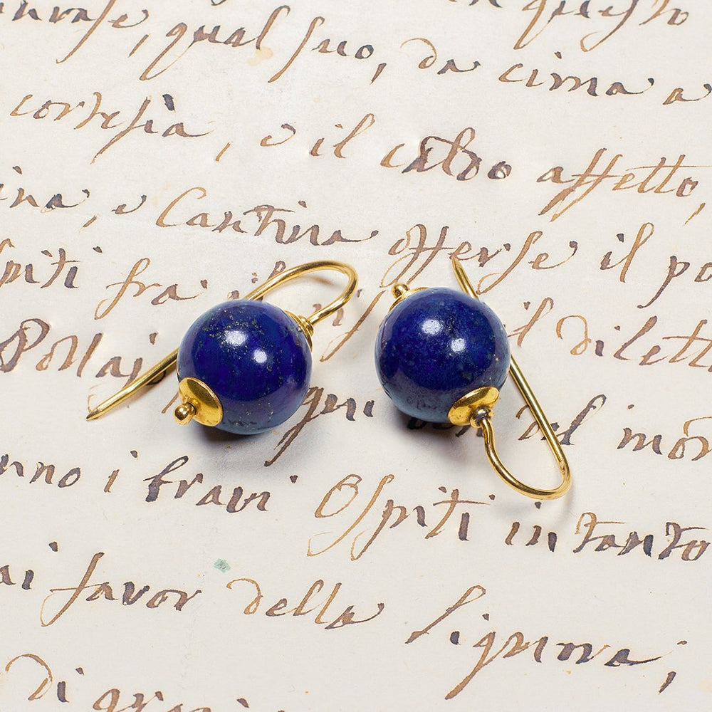 Orecchini Pendenti In Lapislazzuli Con Gocce D'Acqua - Argento 925 Placcato Oro 18k, Vintage E Alla Moda