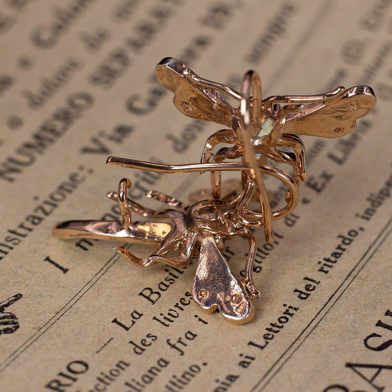 Orecchini moderni a libellula in oro 9K e argento, con diamanti, smeraldo e zaffiri - Antichità Galliera