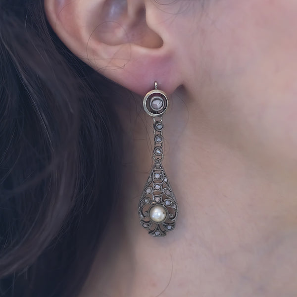 Boucles d'oreilles Liberty en or 18 carats, or 14 carats et argent avec diamants taille rosette, années 1920