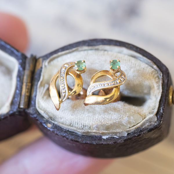 18K gold earrings with emeralds, 40s / 50s